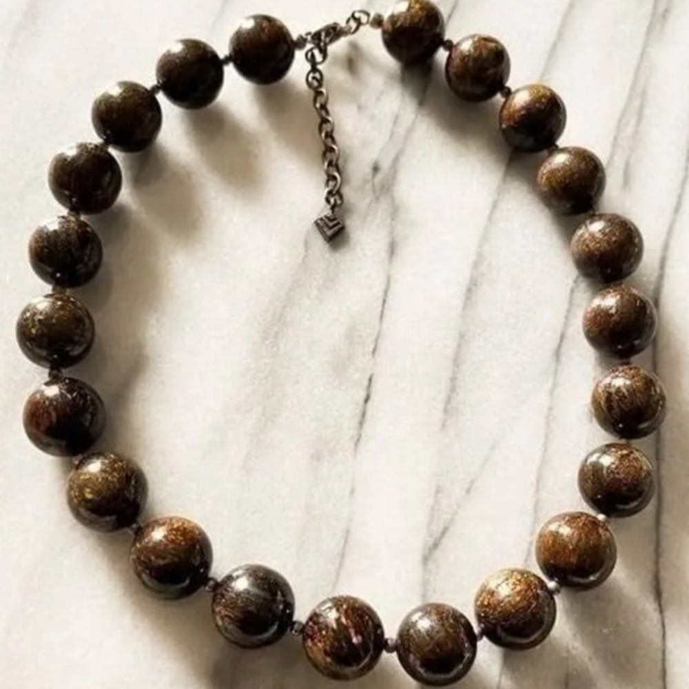 New Bronzite Beaded Brown Chunky Statement Neckla… - image 2